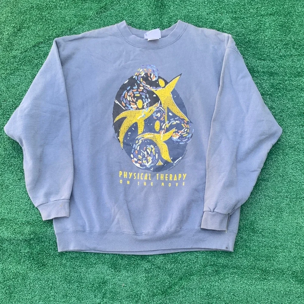 Gray Graphic Crewneck Sweatshirt with Yellow Accents